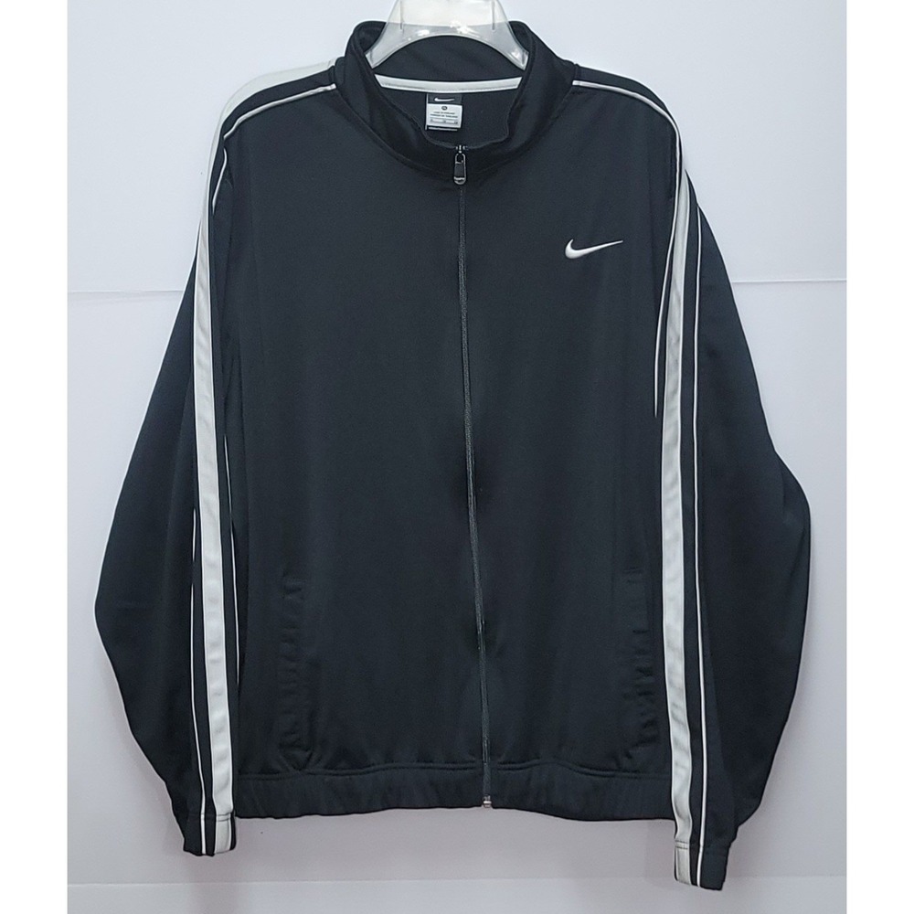 Nike Track Jacket Full Zip Black White Athletic Women XL Running Workout Sporty